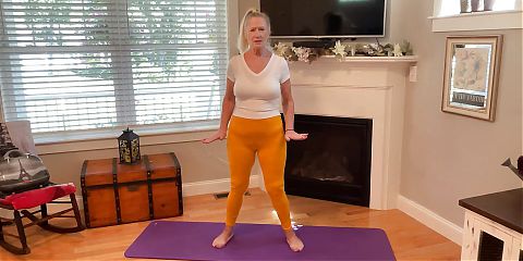 Dani D Mature Yoga Stretch #3 (Yellow Leggings And Pink Toe Nails)