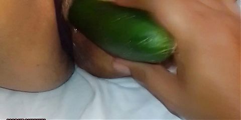 fucking mature wife pussy with a cucumber 